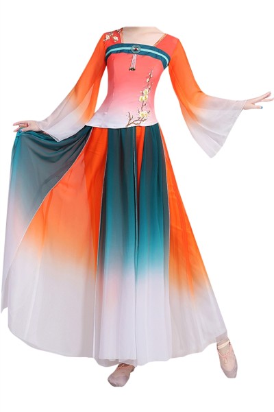 Order classical dance costumes, elegant new Chinese style fairy modern dance costumes, fan dress, art test, solo dance SKDO005 back view